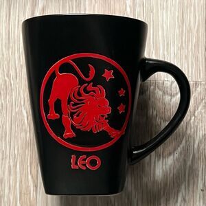 LEO Zodiac Lion Astrology Black Red Mug with Large Red Leo Design Like New